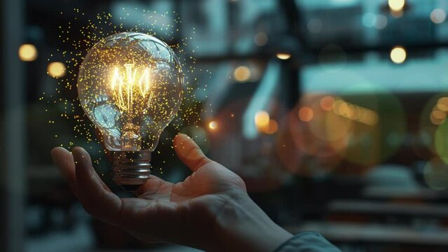 Bulb light idea concept. Energy electric lamp in hand. Innovation, creative, technology concept 