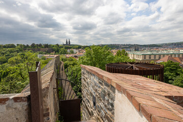 overview Praque with city wall in foreground