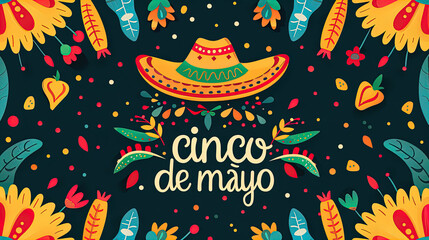 Text and illustrations from Mexican culture traditions and festivals on the theme of Cinco de Mayo