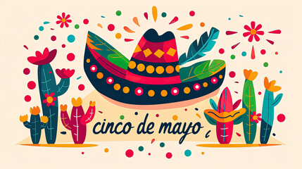 Text and illustrations from Mexican culture traditions and festivals on the theme of Cinco de Mayo