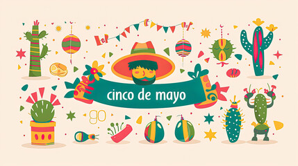 Text and illustrations from Mexican culture traditions and festivals on the theme of Cinco de Mayo