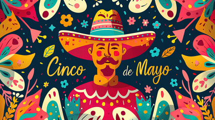 Text and illustrations from Mexican culture traditions and festivals on the theme of Cinco de Mayo