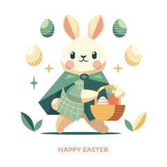 Cute Easter bunny basket and easter eggs. Happy Easter card design, trendy geometric style
- 752956601