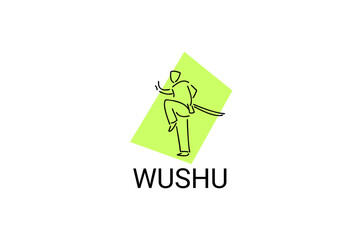 wushu sport vector line icon. sportman, fighting stance. sport pictogram illustration.