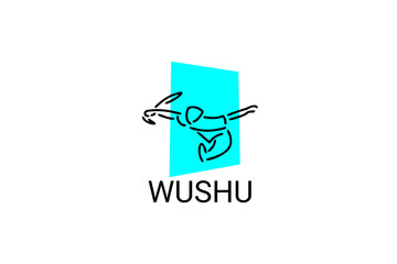 wushu sport vector line icon. sportman, fighting stance. sport pictogram illustration.