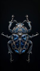Blue bug made out of sapphire and silver, black background