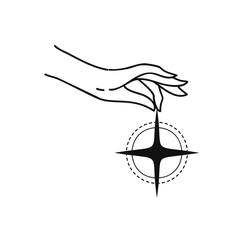 Fototapeta premium Hand lineart vector design, hand drawn celestial boho logo or emblem. Magic Symbol for decoration cosmetics, market and packaging or beauty products