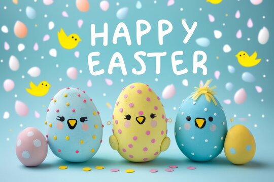 Colorful Easter Egg Basket Easter parade. Happy easter ray tracing bunny. 3d plush toy manufacturer hare rabbit illustration. Cute Sparkle festive card Easter egg roll copy space wallpaper backdrop