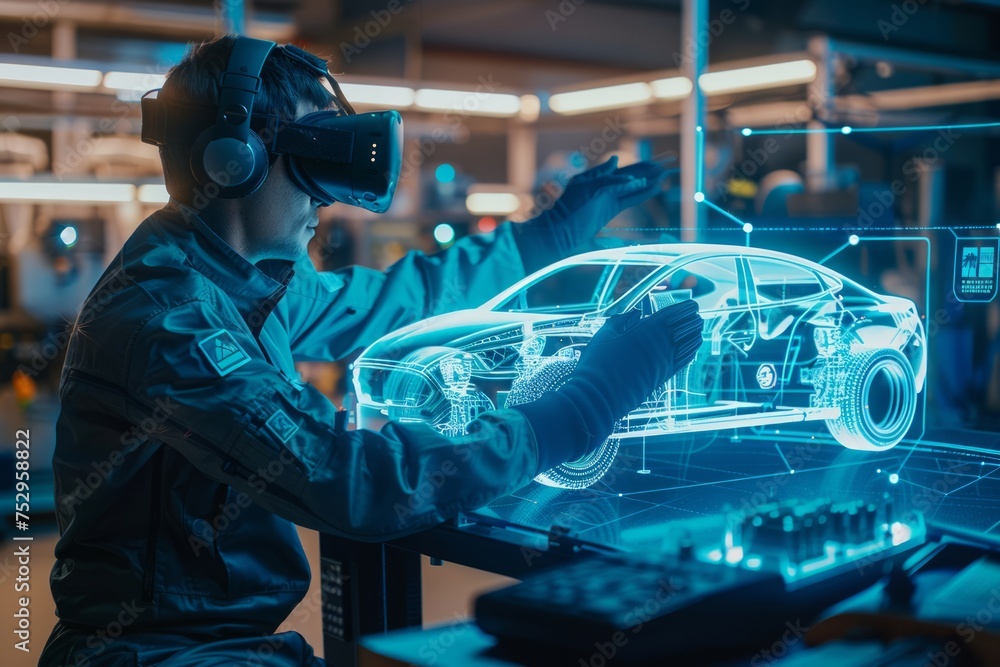 Aufkleber engineer using virtual reality to interact with car design