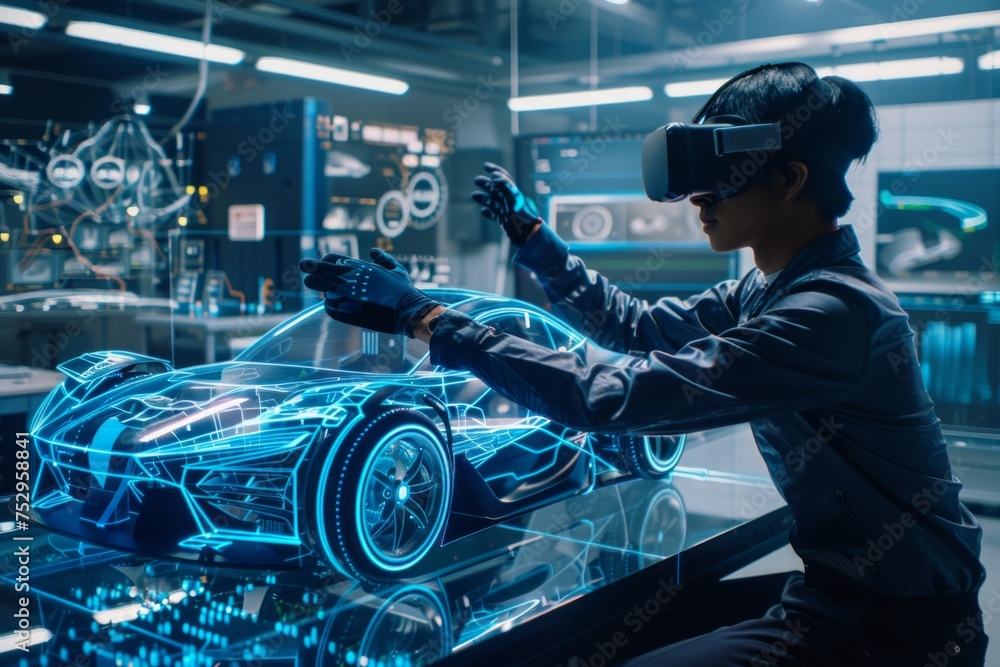 Aufkleber engineer using virtual reality to interact with car design