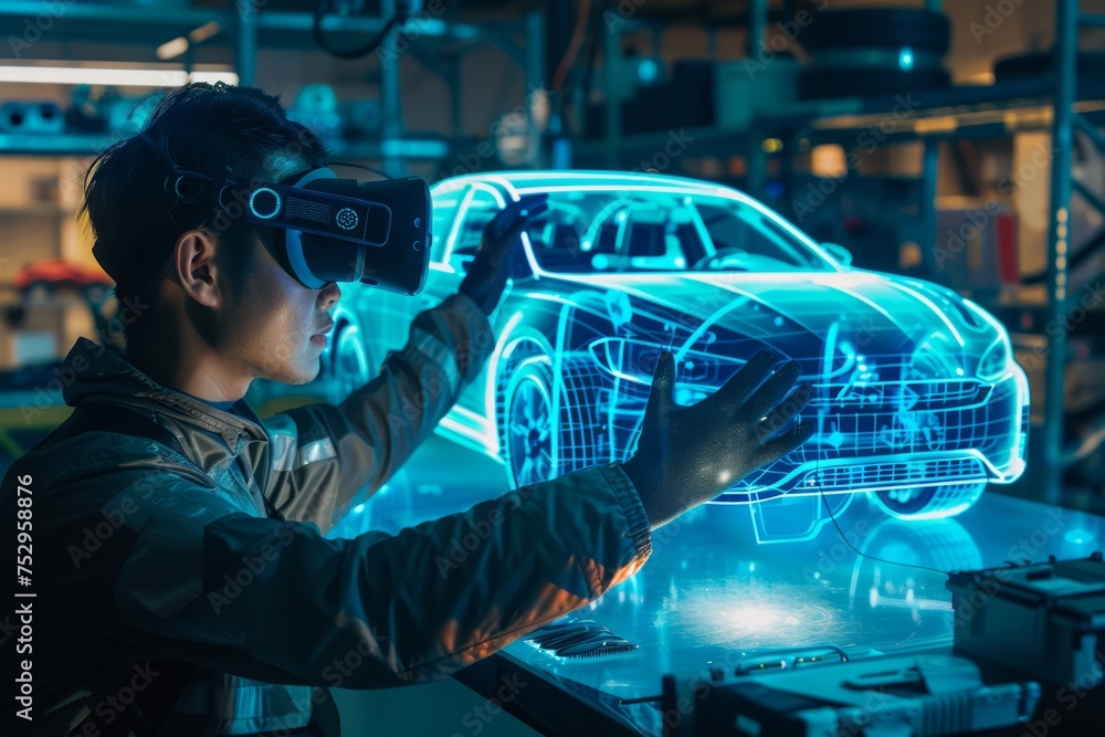 Poster engineer using virtual reality to interact with car design
