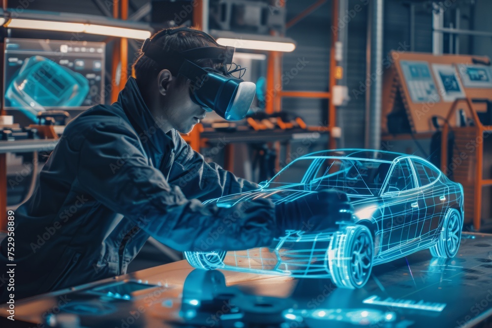 Aufkleber engineer using virtual reality to interact with car design