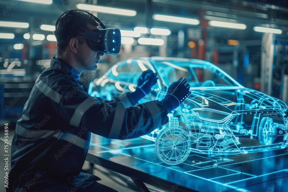 Aufkleber engineer using virtual reality to interact with car design