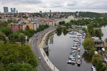 overview river, city with harbour