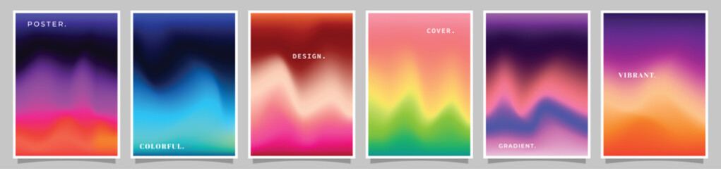 Abstract wavy gradient background bundle. Modern poster or banner design copy space. Blurred vibrant color gradation template.