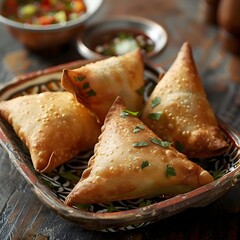 close up samosa sitting on top of a table,  