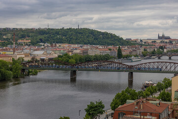 overview river in background city Praque