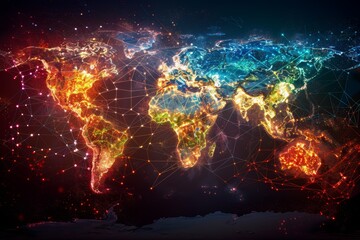 The interconnectedness of the world through the internet, with colorful lines and dots.