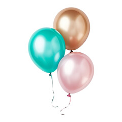 blue brown pink balloons isolated on transparent background cutout
