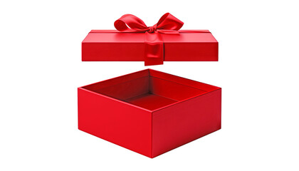 open red gift box isolated on transparent background cutout