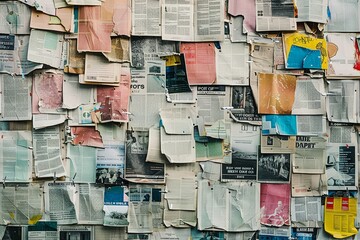Textured wall covered in a diverse array of posted papers and notices.