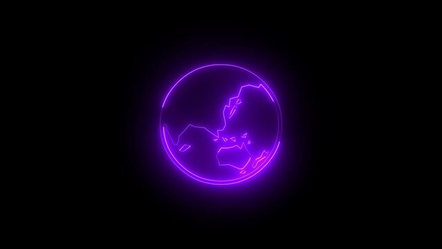 Neon glowing purple Asia Pacific icon animation in black background