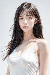Fototapeta premium Gorgeous Young Female Model - Fashion or Cosmetics Model - Beauty with Perfect Fine Features - Beautiful Smooth Hair - White Dress