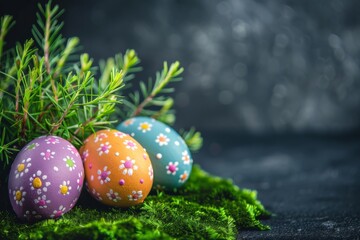 Colorful Easter Egg Basket Elegant. Happy easter Seasonal event bunny. 3d easter bunny basket hare rabbit illustration. Cute Tradition festive card Pastel salmon pink copy space wallpaper backdrop