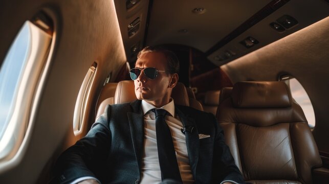 Businessman traveling on a private jet
