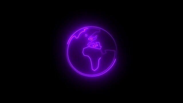 Neon glowing purple Middle East and Africa icon animation in black background