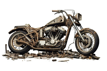 Illustration of a vintage motorcycle isolated on a Transparent background. Generative AI