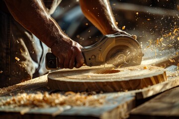 Carpenter using a circular saw on wood
