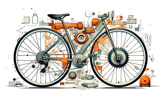 Ink pen drawing depicting a retro dual-bike isolated on a Transparent background. Generative AI