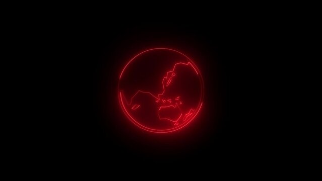 Neon glowing red Asia Pacific icon animation in black background