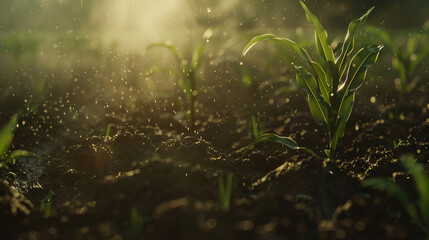 Obraz na płótnie Canvas corn plant seeds on the fertile soil
