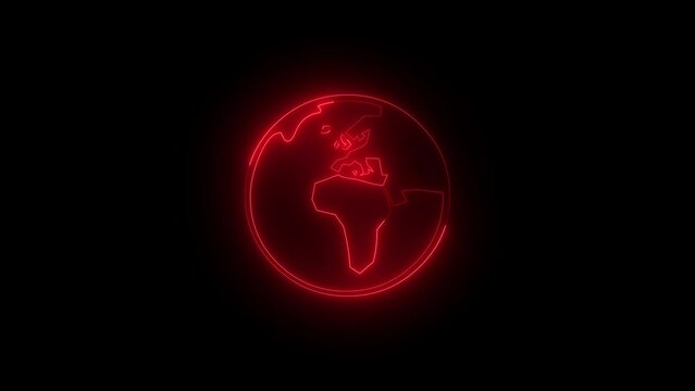 Neon glowing red Middle East and Africa icon animation in black background