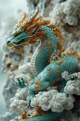 Fototapeta premium Azure Ascendant: Dragon Majesty Amongst the Clouds created with Generative AI technology
