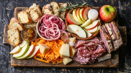 Rustic Cheese and Meat Platter with Pickled Accompaniments