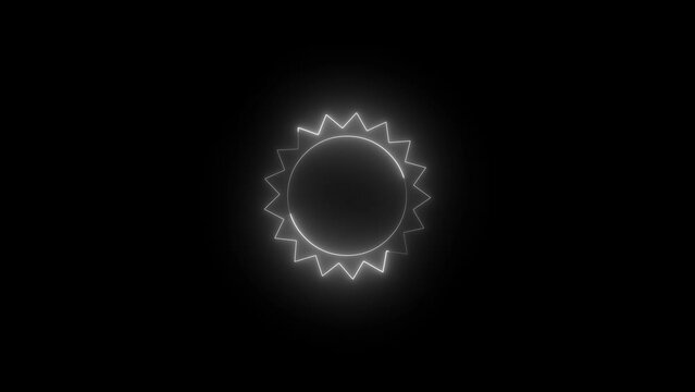 Neon glowing white sun icon animation in black background
