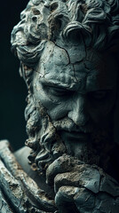 Enigmatic Poseidon: Greek God Statue Digital Wallpaper in Muted 8K Detail on Dark Background created with Generative AI technology