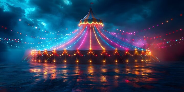Colorful Lights Illuminate Vibrant D Circus Tent, Creating a Magical Scene. Concept Circus Tent, Colorful Lights, Vibrant, Magical Scene, Outdoor Photoshoot