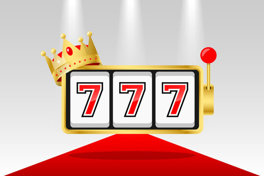 Slot machine with lucky sevens jackpot. king crown Vector illustration.