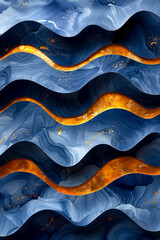 Golden Flow: A Velvety Sky - Intricate Illustrations on Blue Paper created with Generative AI technology