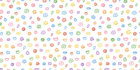 Cute hand drawn doodle flower set. Vector colorful seamless pattern