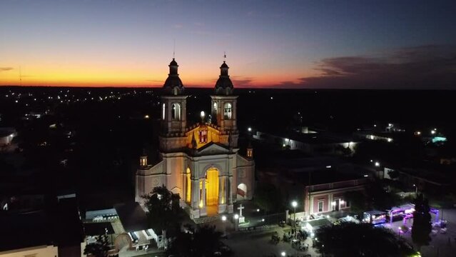  San Francisco Solano Church of the town San Francisco del Cha&ntilde;ar in C&oacute;rdoba, Argentina. Colonial temple called the Cathedral of the North. Aerial view with drone,
