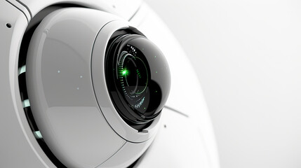 Sleek White Metal Medtech AI Slide Background with Circular Lenses and Laser Connections created with Generative AI technology