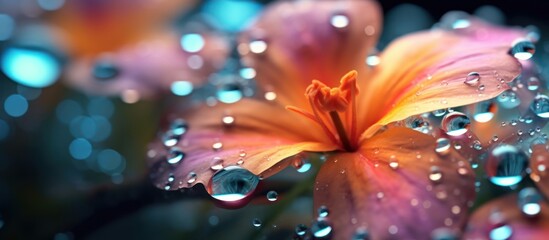 Abstract macro photo Artistic flower with water drops background