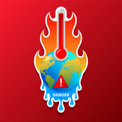 Global warming concept danger hot thermometer melting. vector illustration