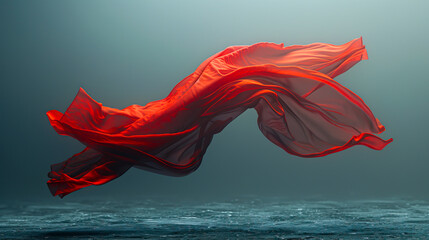 Obraz na płótnie Canvas Ethereal Elegance: Floating Red Cloth in 8K Ultra HD on Grey Neutral Background, created with Generative AI technology
