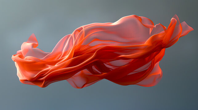 Ethereal Elegance: Floating Red Cloth in 8K Ultra HD on Grey Neutral Background created with Generative AI technology